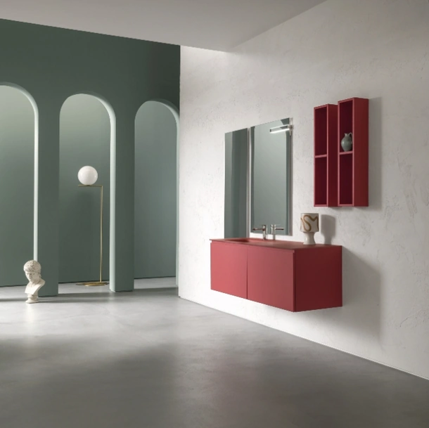 Mobile da Bagno sospeso in laccato opaco con piano con vasca integrata in cristallo B-GO BG020 di Compab