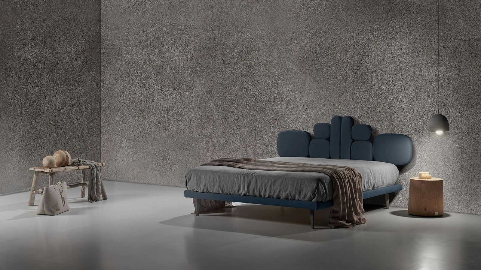 Letto in tessuto con testiera di design Twist Lionel di Excò