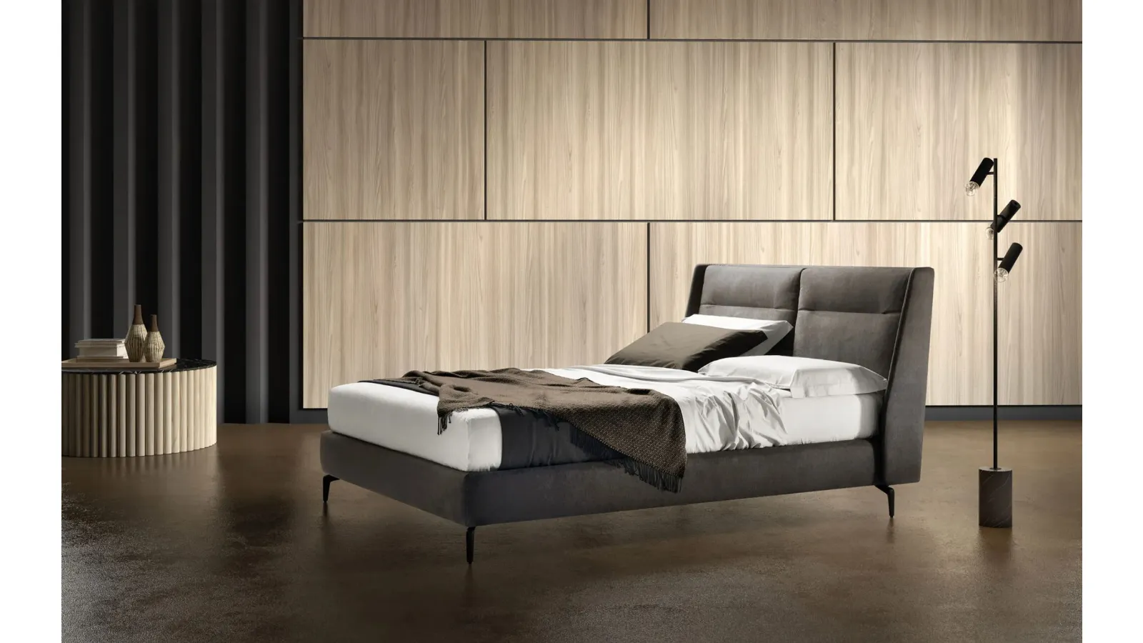 Letto matrimoniale in pelle con testiera regolabile Join di Bside