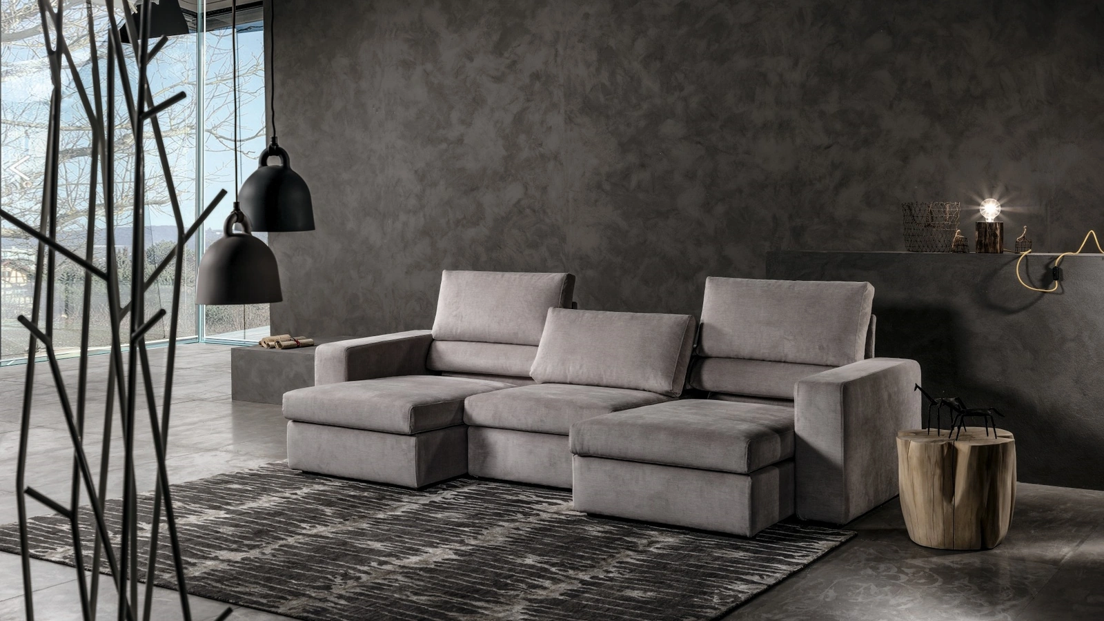 Divano in tessuto moderno e versatile con sedute regolabili Korral di Excò
