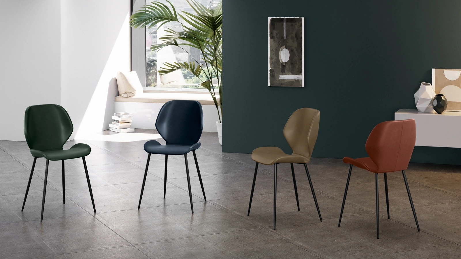 Sedia Diana rivestita in soft touch vari colori con gambe in metallo di Stones