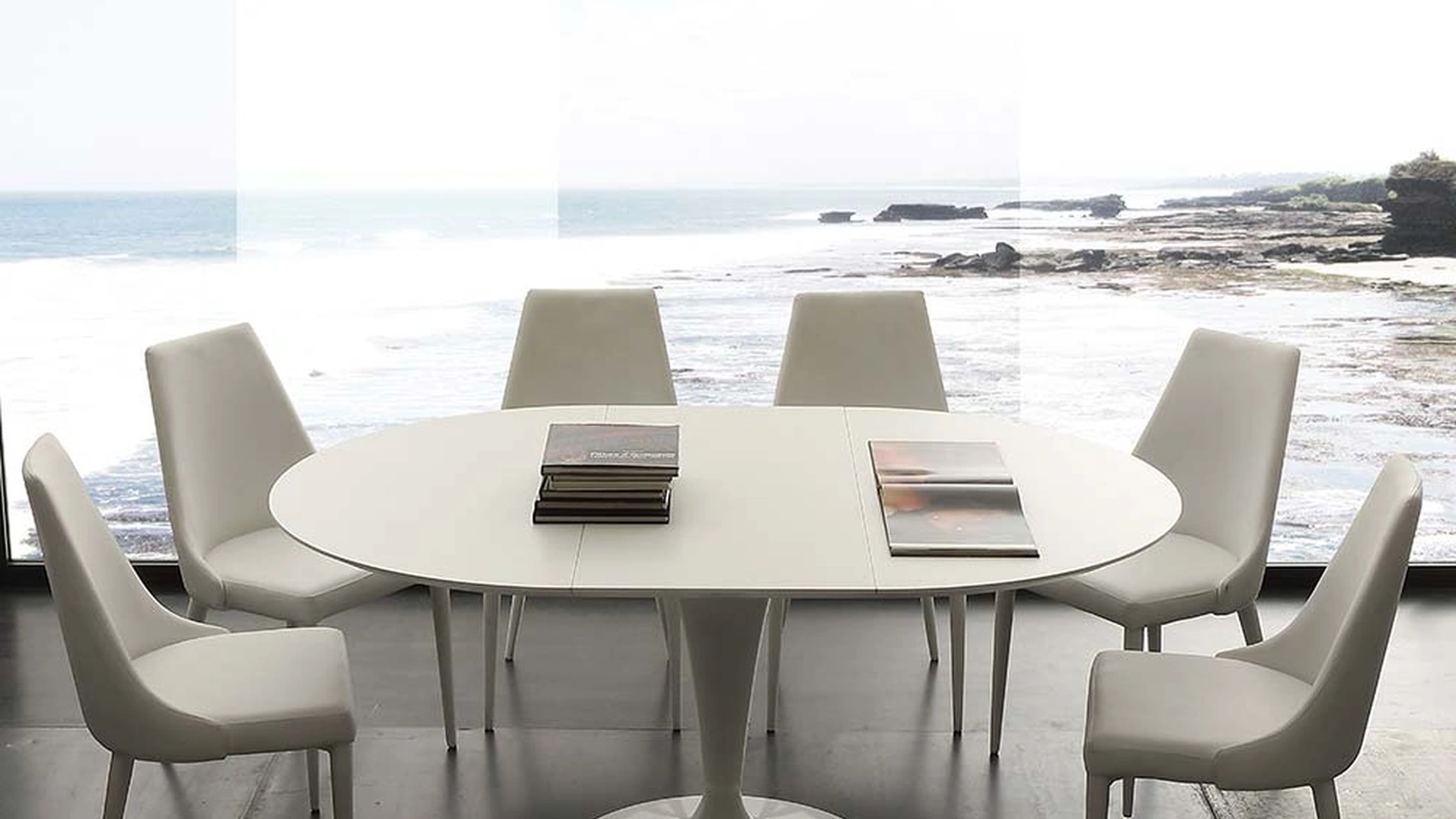 Tavolo allungabile Island in laminato laccato bianco con base in acciaio verniciato di La Seggiola