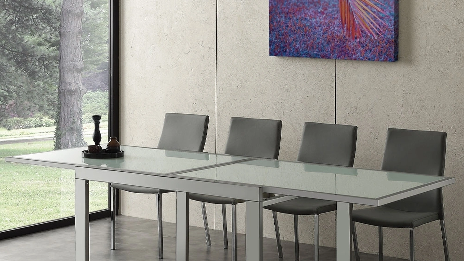 Tavolo allungabile Space in vetro temperato serigrafato con struttura in metallo verniciato alluminio di La Seggiola
