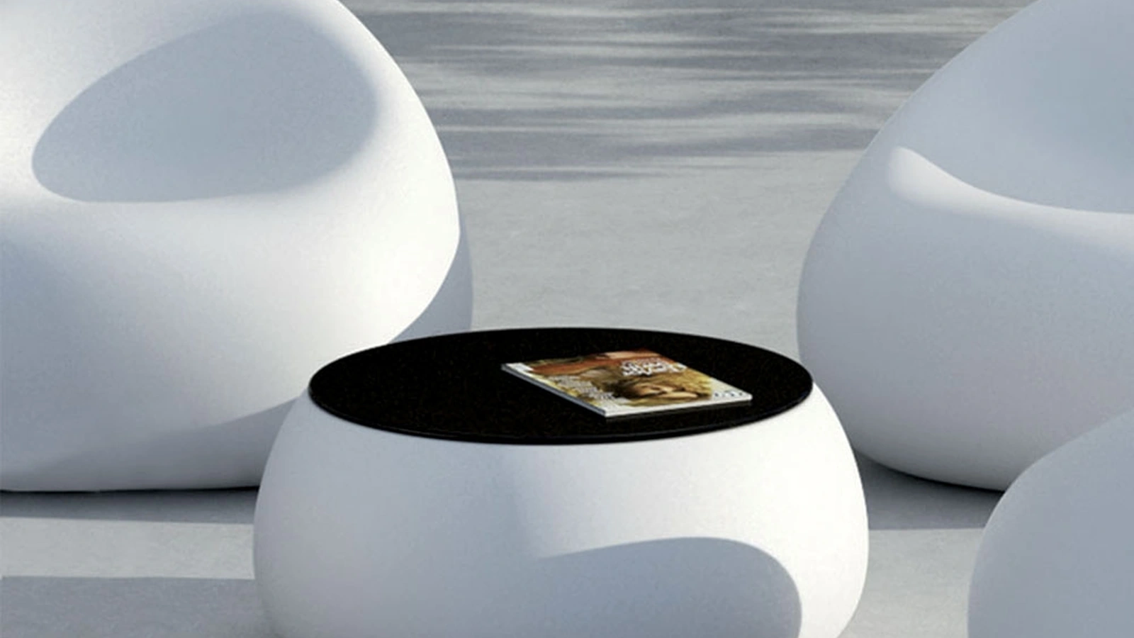 Tavolino Stone-T in polipropilene bianco con top nero di La Seggiola